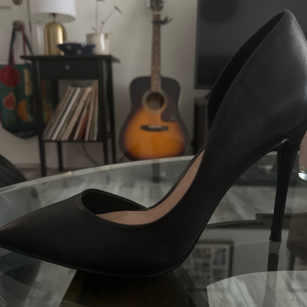 Aqua Black Leather Dion D’Orsay Heels